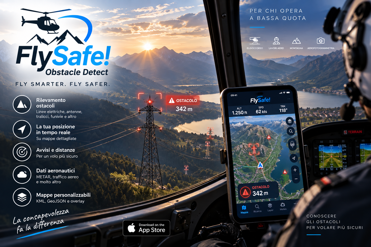 FlySafe! ObstacleDetect durante un volo in ambiente alpino